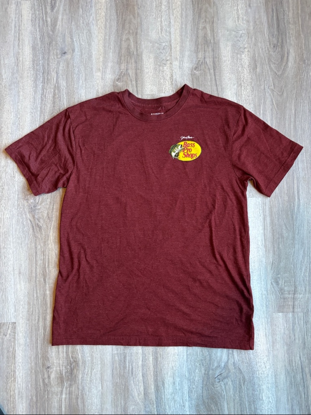 Bass Pro Shops Used Good Medium Unisex Maroon Graphic Logo T-Shirt Short Sleeve